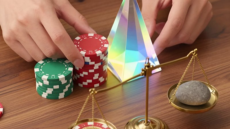 Đôi tay sắp xếp chip casino và lăng kính phân tích Cách Tiếp Cận Trò Chơi Casino